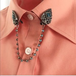 Turquoise and silver collar clips